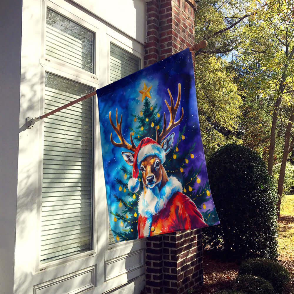 Deer Christmas House Flag 28x40 Porch Sleeve Pole Decorative Outside Yard Banner Artwork Wall Hanging, Polyester
