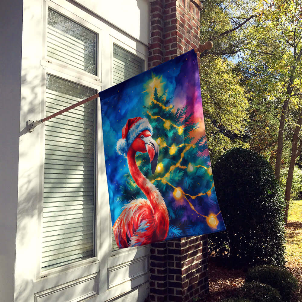 Flamingo Christmas House Flag 28x40 Porch Sleeve Pole Decorative Outside Yard Banner Artwork Wall Hanging, Polyester