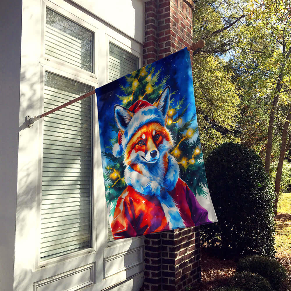 Fox Christmas House Flag 28x40 Porch Sleeve Pole Decorative Outside Yard Banner Artwork Wall Hanging, Polyester