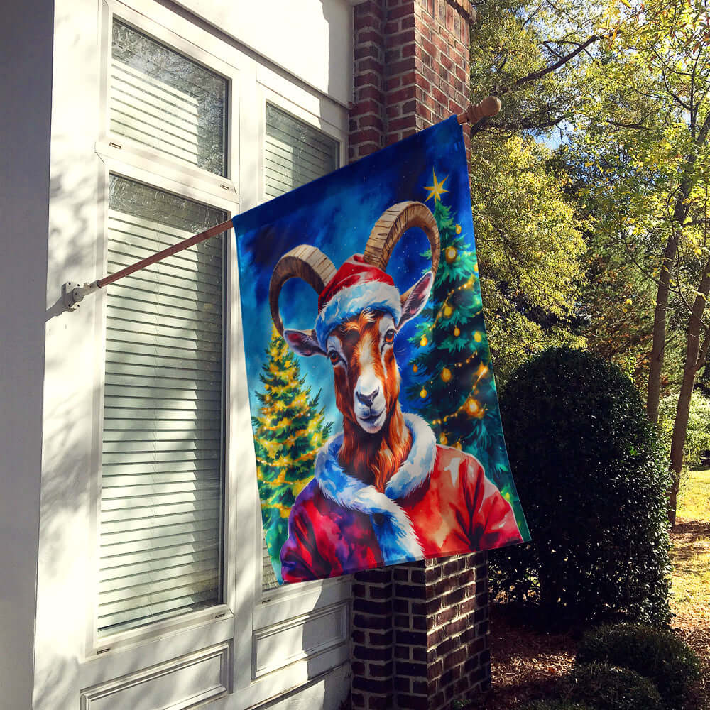 Goat Christmas House Flag 28x40 Porch Sleeve Pole Decorative Outside Yard Banner Artwork Wall Hanging, Polyester