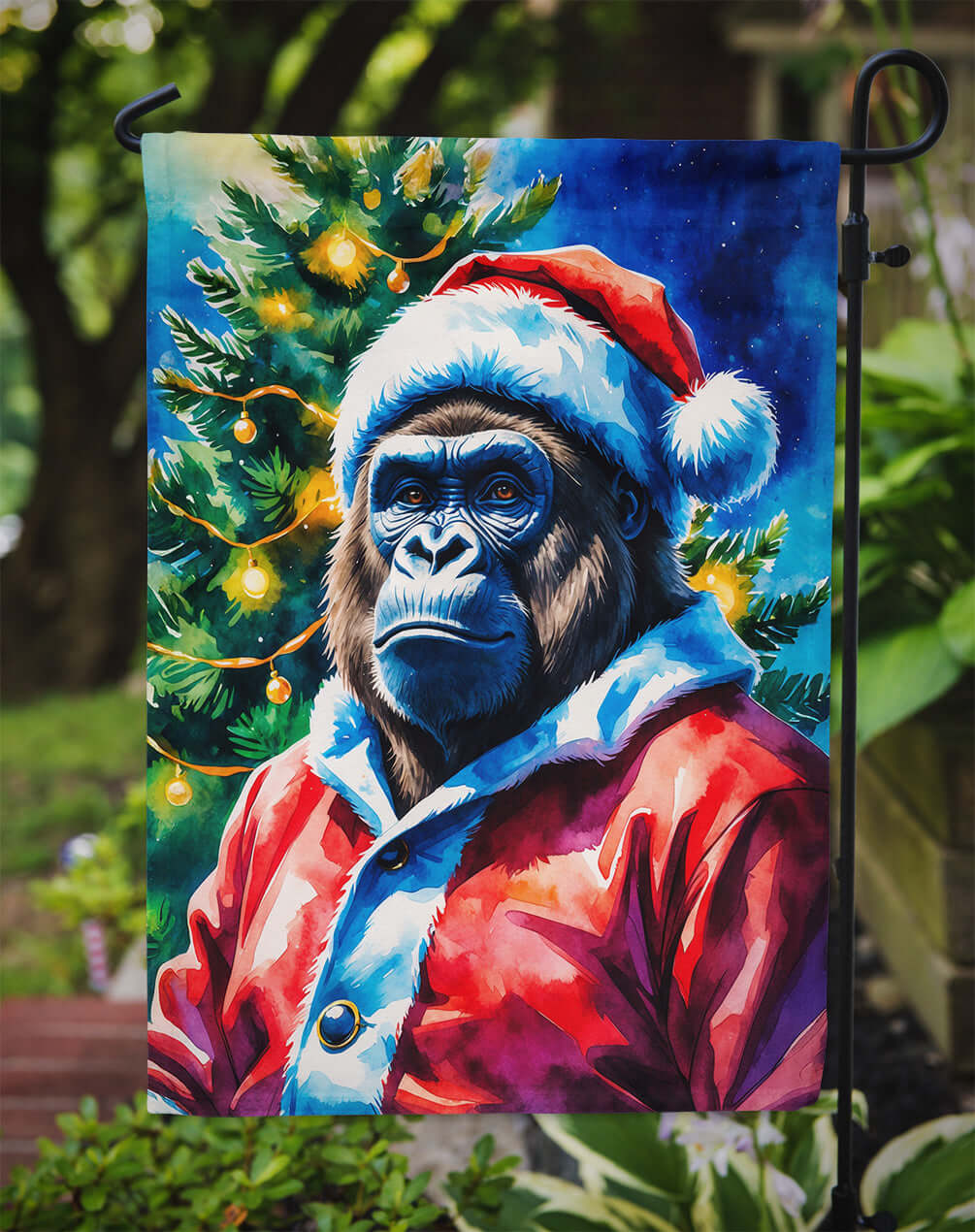 Gorilla Christmas Garden Flag Mailbox Decorative Yard Banner Outside Patio Artwork for Flower Beds, Garden Size, Multicolor
