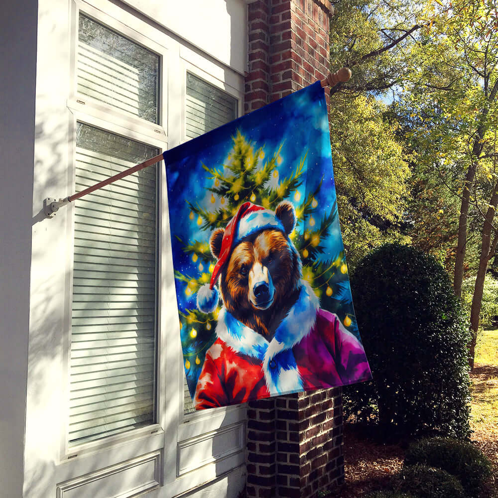 Bear Christmas House Flag 28x40 Porch Sleeve Pole Decorative Outside Yard Banner Artwork Wall Hanging, Polyester