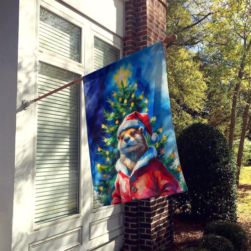 Otter Christmas House Flag 28x40 Porch Sleeve Pole Decorative Outside Yard Banner Artwork Wall Hanging, Polyester