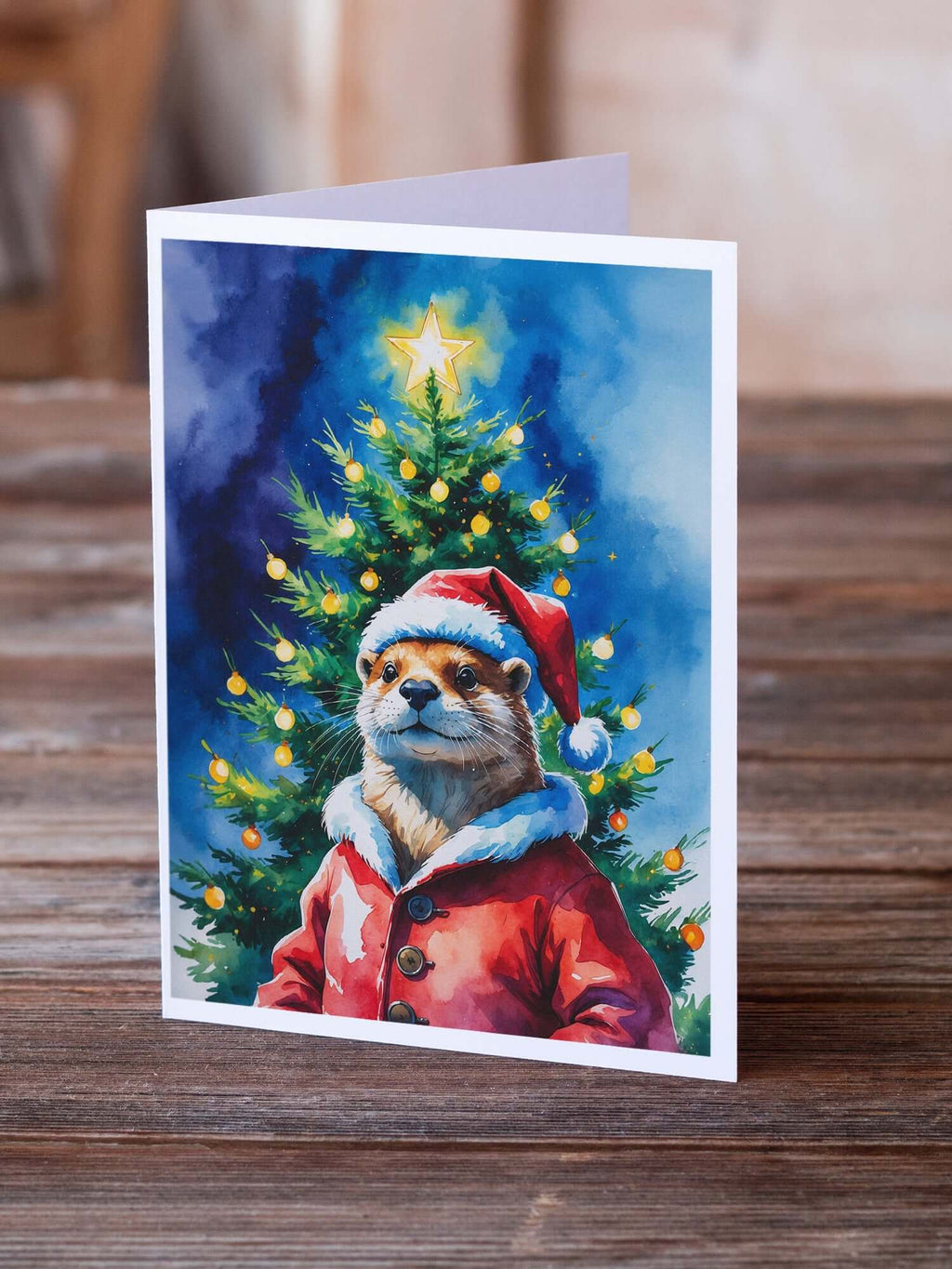 Otter Christmas Greeting Cards Pack of 8 Blank Cards with Envelopes Whimsical A7 Size 5x7