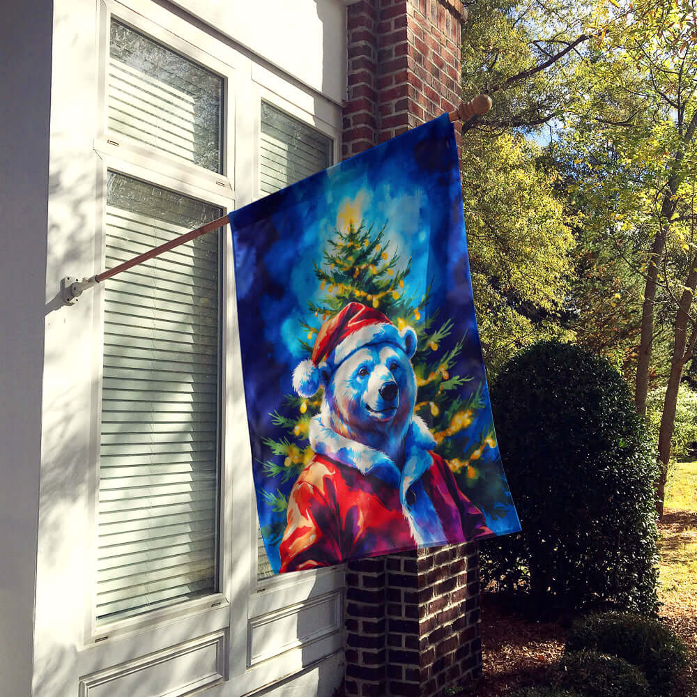Polar Bear Christmas House Flag 28x40 Porch Sleeve Pole Decorative Outside Yard Banner Artwork Wall Hanging, Polyester