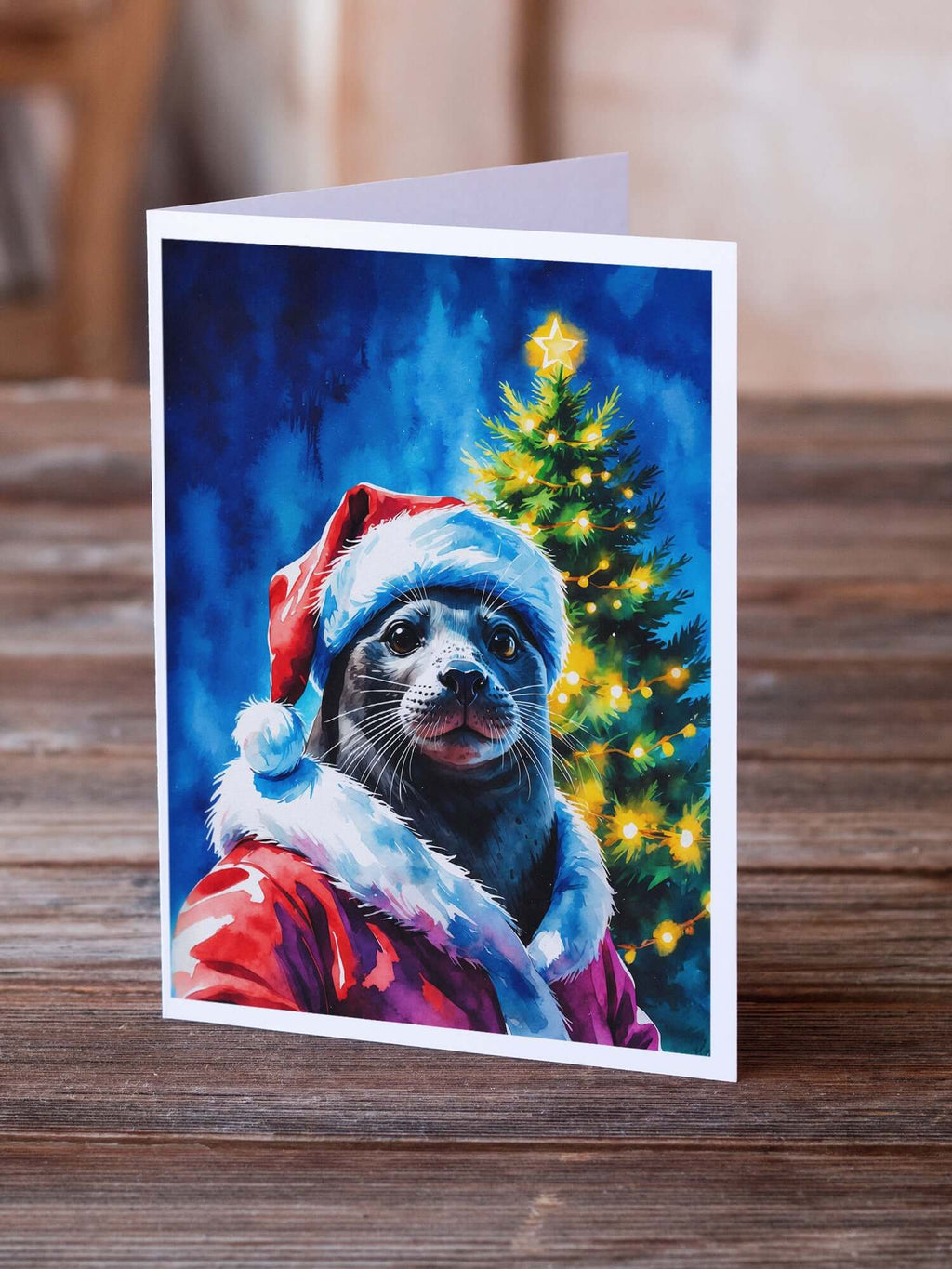 Seal Christmas Greeting Cards Pack of 8 Blank Cards with Envelopes Whimsical A7 Size 5x7