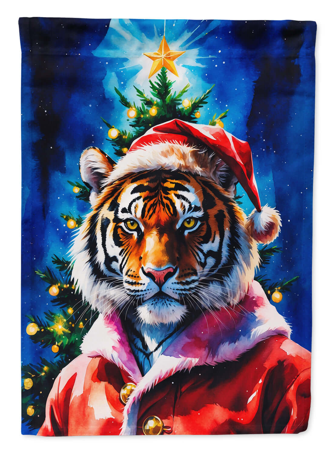 Tiger Christmas House Flag 28x40 Porch Sleeve Pole Decorative Outside Yard Banner Artwork Wall Hanging, Polyester