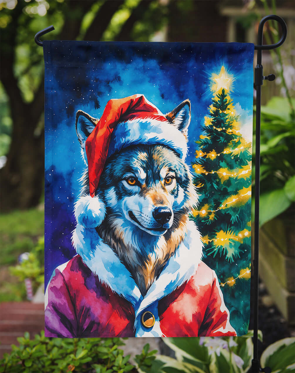 Wolf Christmas Garden Flag Mailbox Decorative Yard Banner Outside Patio Artwork for Flower Beds, Garden Size, Multicolor