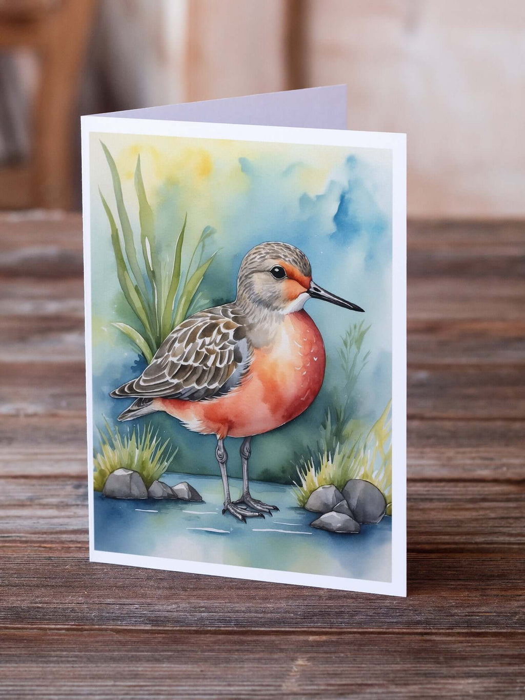 Red Knot Bird Greeting Cards Pack of 8 Blank Cards with Envelopes Whimsical A7 Size 5x7