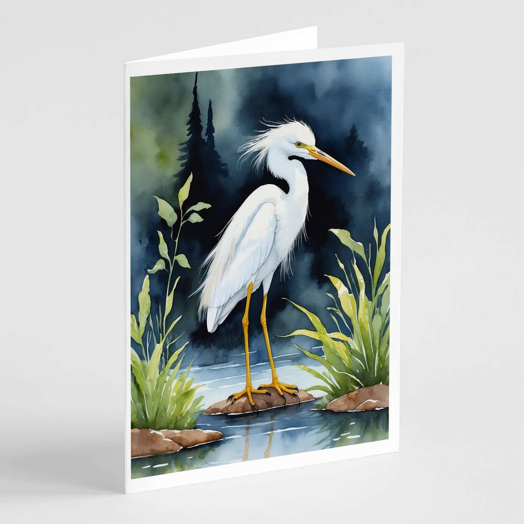Snowy Egret Bird Greeting Cards Pack of 8 Blank Cards with Envelopes Whimsical A7 Size 5x7