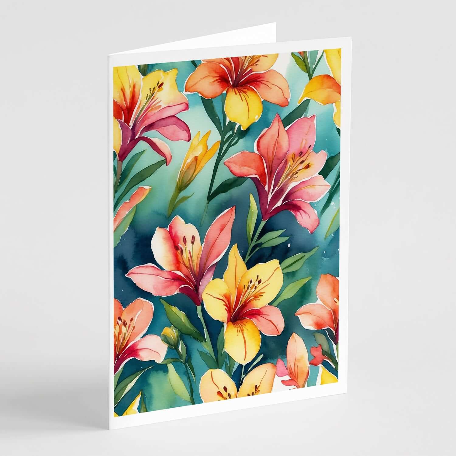 Alstroemerias Flowers Greeting Cards Pack of 8 Blank Cards with Envelopes Whimsical A7 Size 5x7