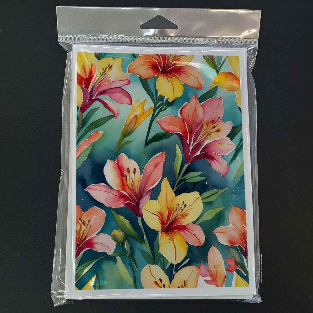 Alstroemerias Flowers Greeting Cards Pack of 8 Blank Cards with Envelopes Whimsical A7 Size 5x7