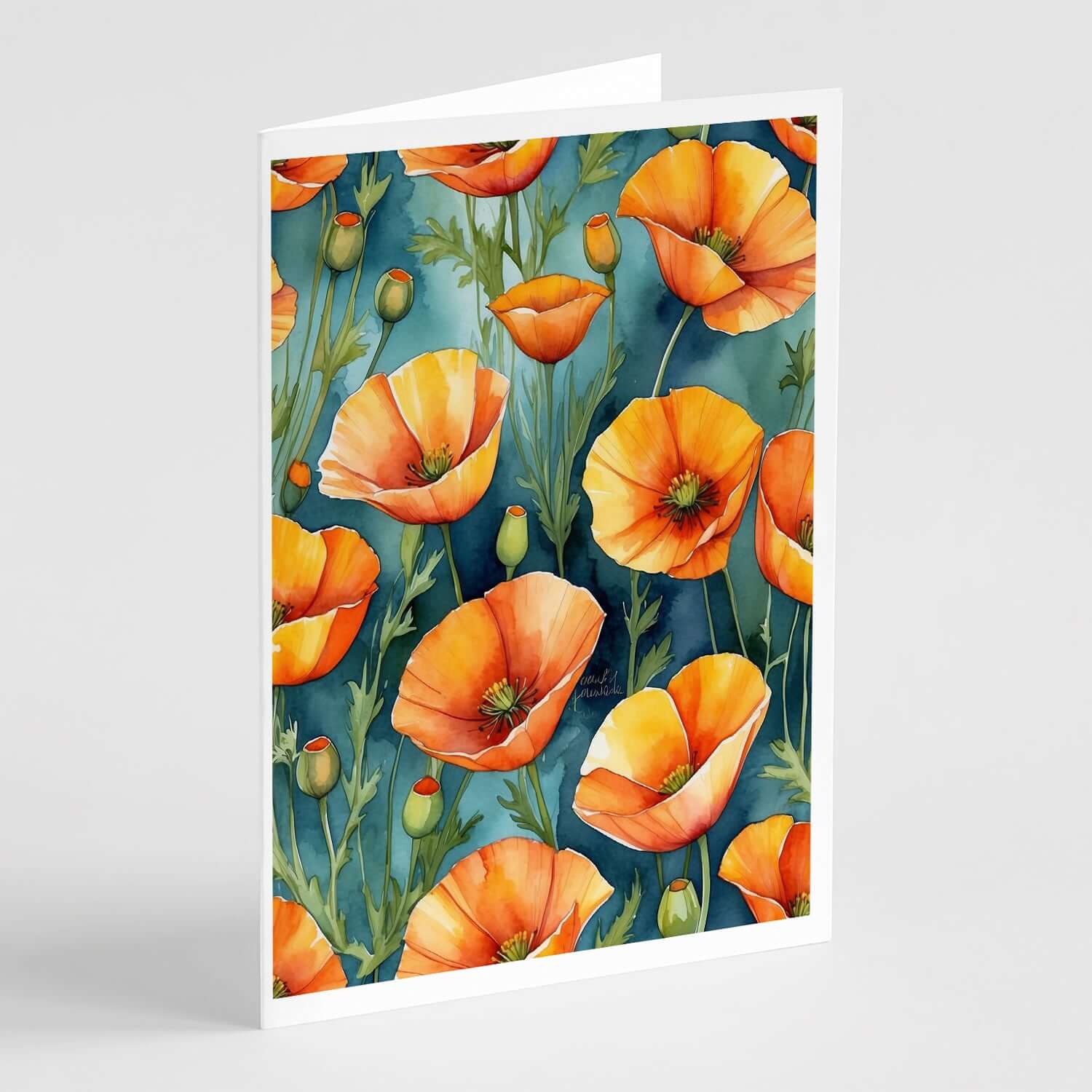 California Poppies Greeting Cards Pack of 8 Blank Cards with Envelopes Whimsical A7 Size 5x7