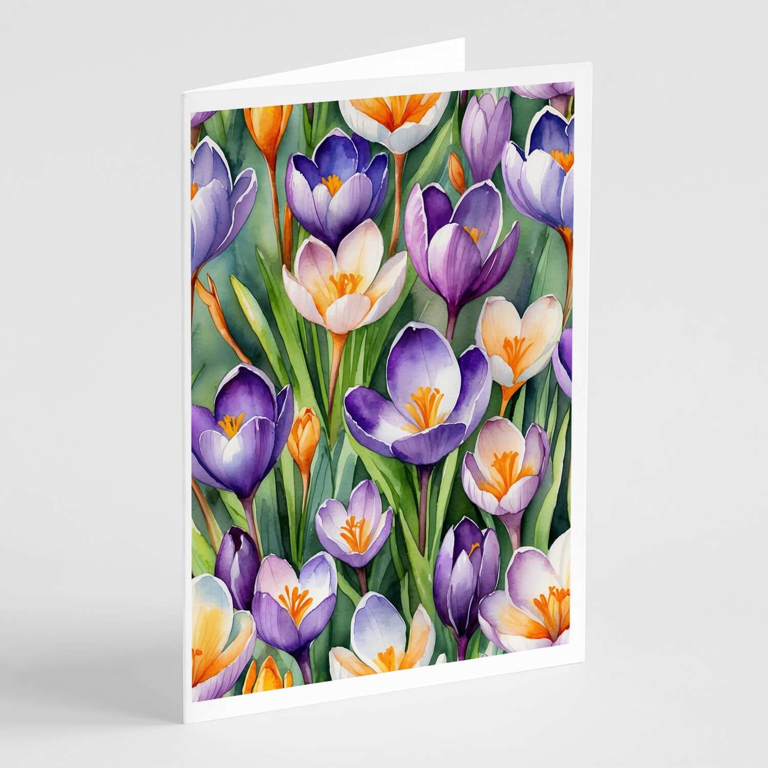 Crocus Flowers Greeting Cards Pack of 8 Blank Cards with Envelopes Whimsical A7 Size 5x7