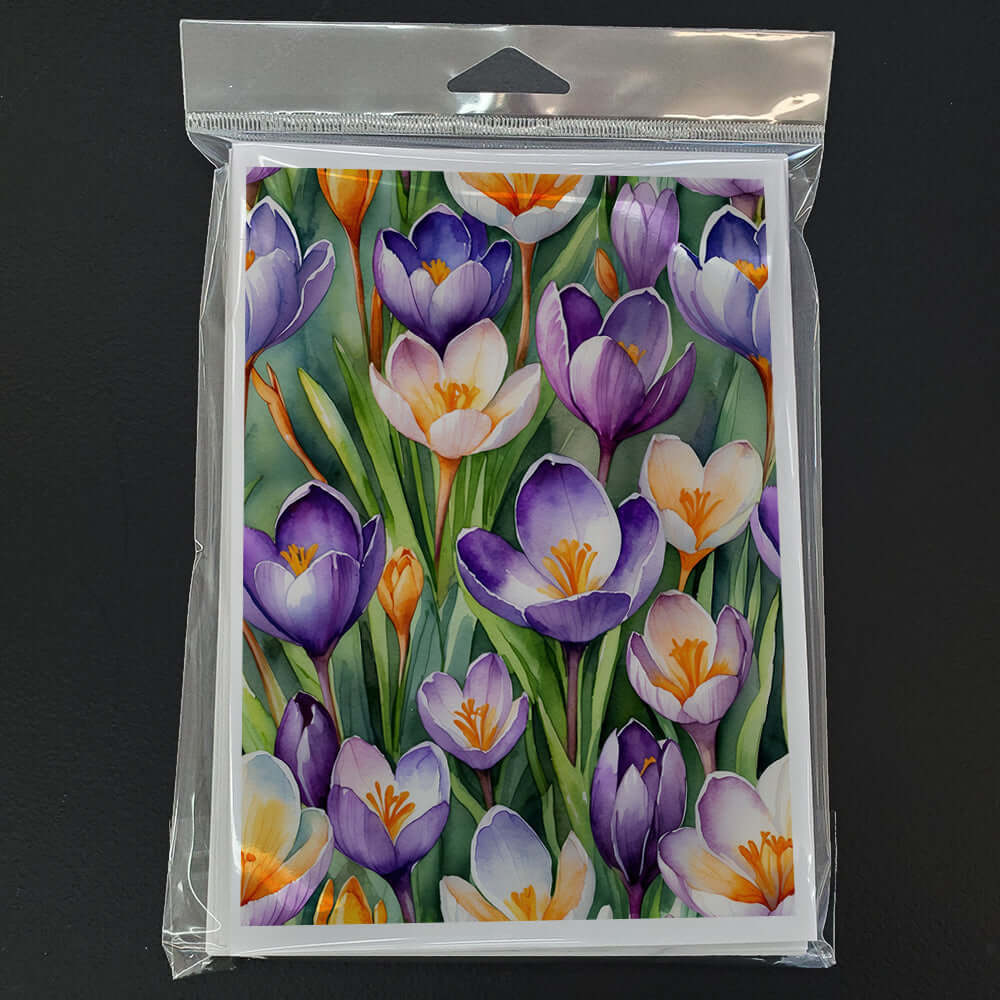 Crocus Flowers Greeting Cards Pack of 8 Blank Cards with Envelopes Whimsical A7 Size 5x7