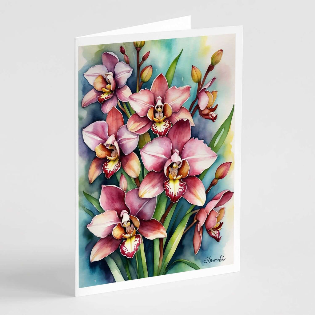 Cymbidium Orchids Greeting Cards Pack of 8 Blank Cards with Envelopes Whimsical A7 Size 5x7