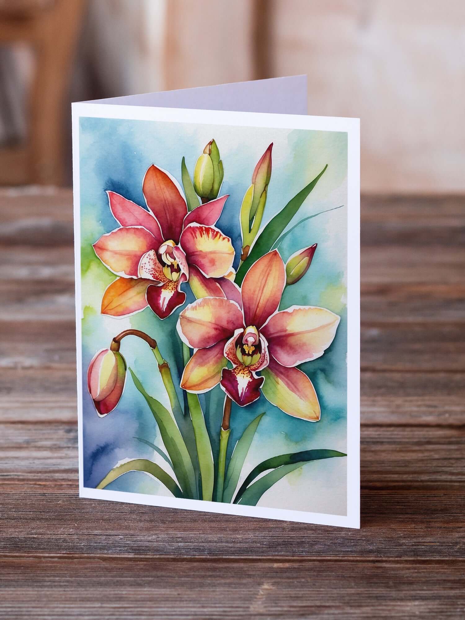 Cymbidium Orchids Greeting Cards Pack of 8 Blank Cards with Envelopes Whimsical A7 Size 5x7