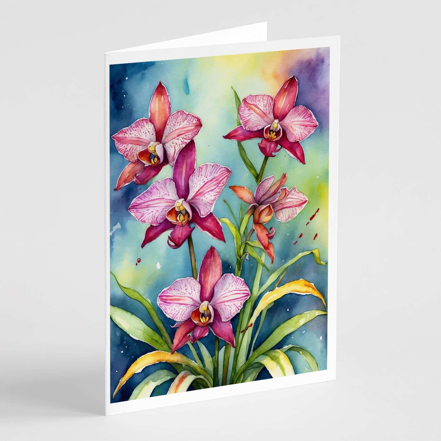 Orchids Greeting Cards Pack of 8 Blank Cards with Envelopes Whimsical A7 Size 5x7