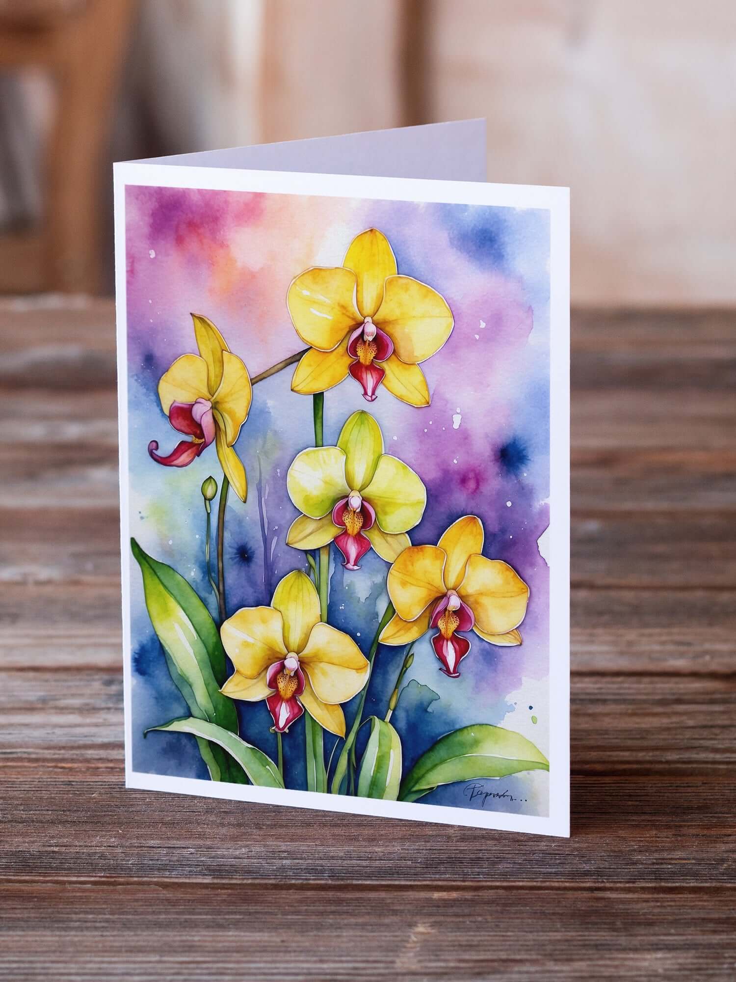 Paphiopedilum Orchids Greeting Cards Pack of 8 Blank Cards with Envelopes Whimsical A7 Size 5x7
