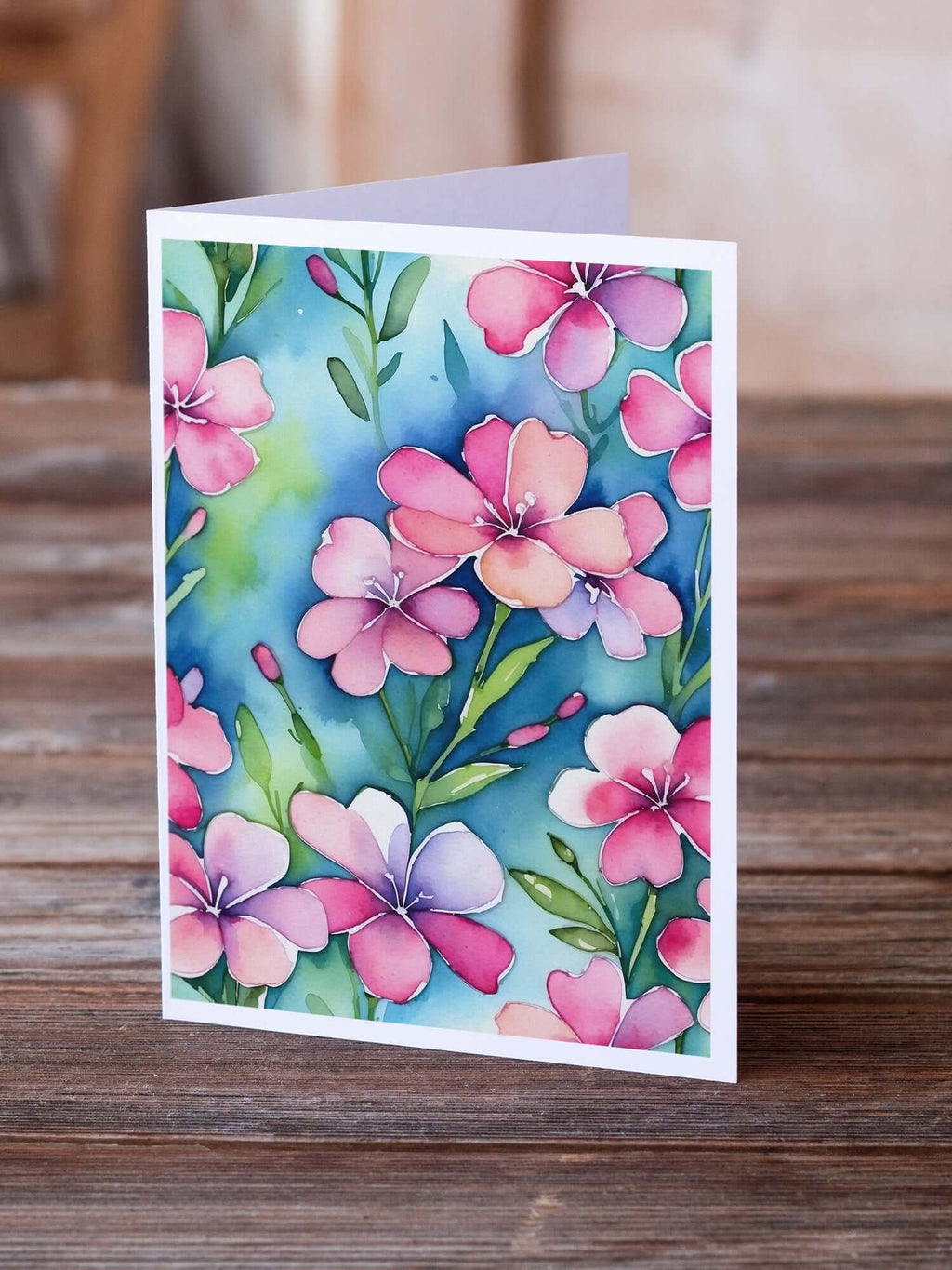 Phlox Flowers Greeting Cards Pack of 8 Blank Cards with Envelopes Whimsical A7 Size 5x7