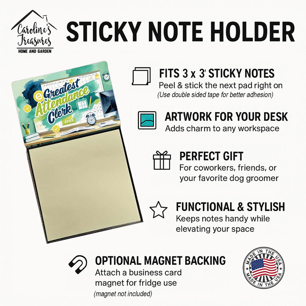 Greatest Attendance Clerk Ever Funny Sticky Note Holder for Teacher's Gift Refillable with 3x3 Notes