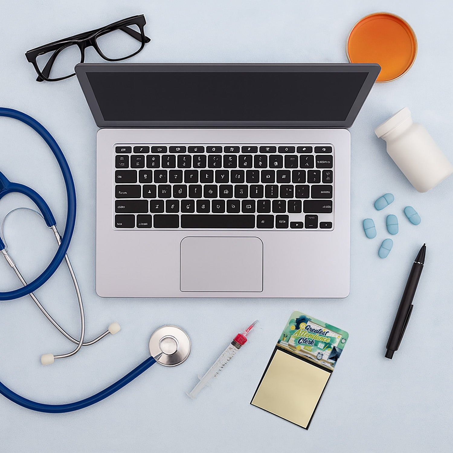 Greatest Attendance Clerk Ever Funny Sticky Note Holder for Teacher's Gift Refillable with 3x3 Notes