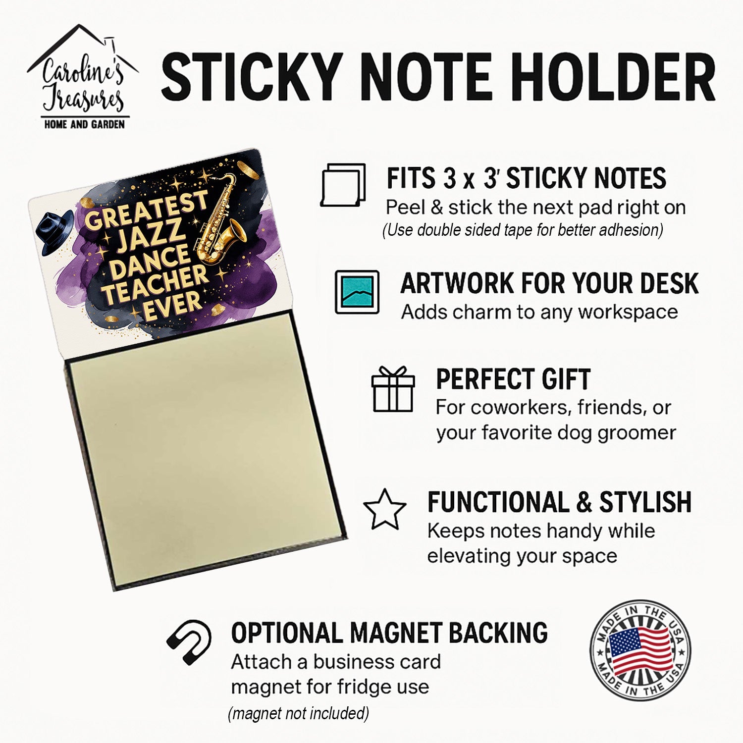 Greatest Jazz Dance Teacher Ever Funny Sticky Note Holder for Teacher's Gift Refillable with 3x3 Notes
