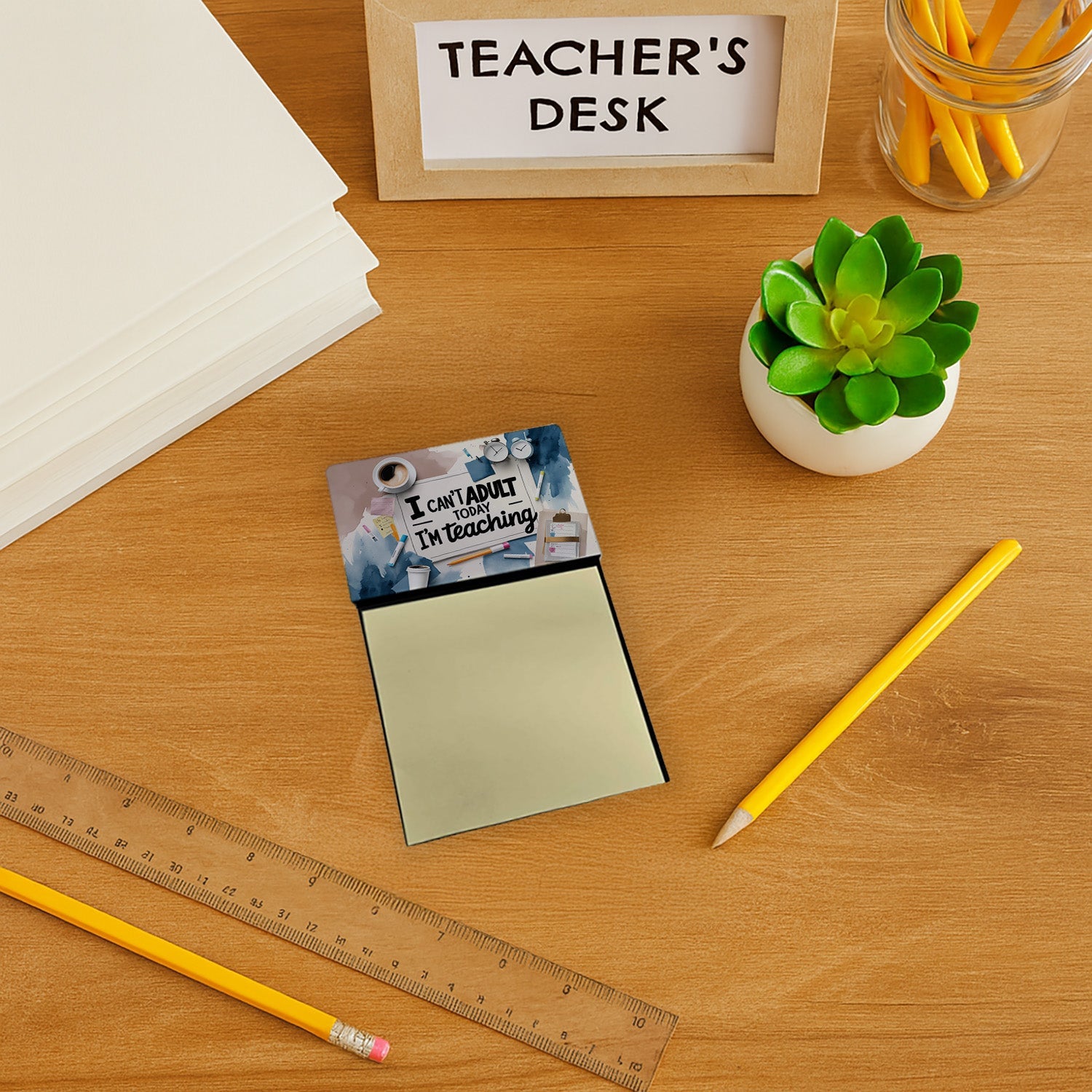 I Can’t Adult Today I’m Teaching Funny Sticky Note Holder for Teacher's Gift Refillable with 3x3 Notes