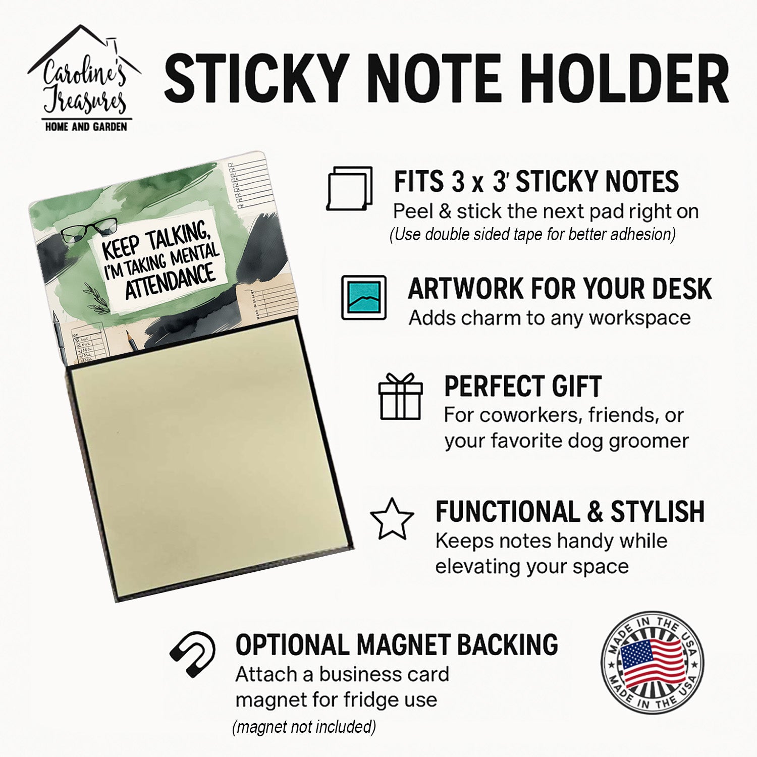 Keep Talking, I’m Taking Mental Attendance Funny Sticky Note Holder for Teacher's Gift Refillable with 3x3 Notes