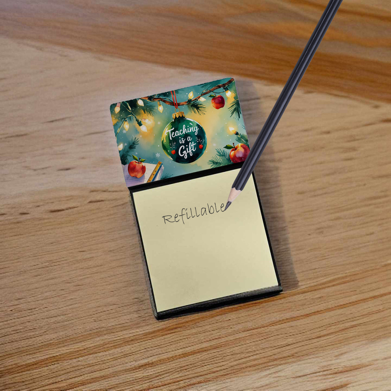 Christmas Teaching is a Gift Funny Sticky Note Holder for Teacher's Gift Refillable with 3x3 Notes