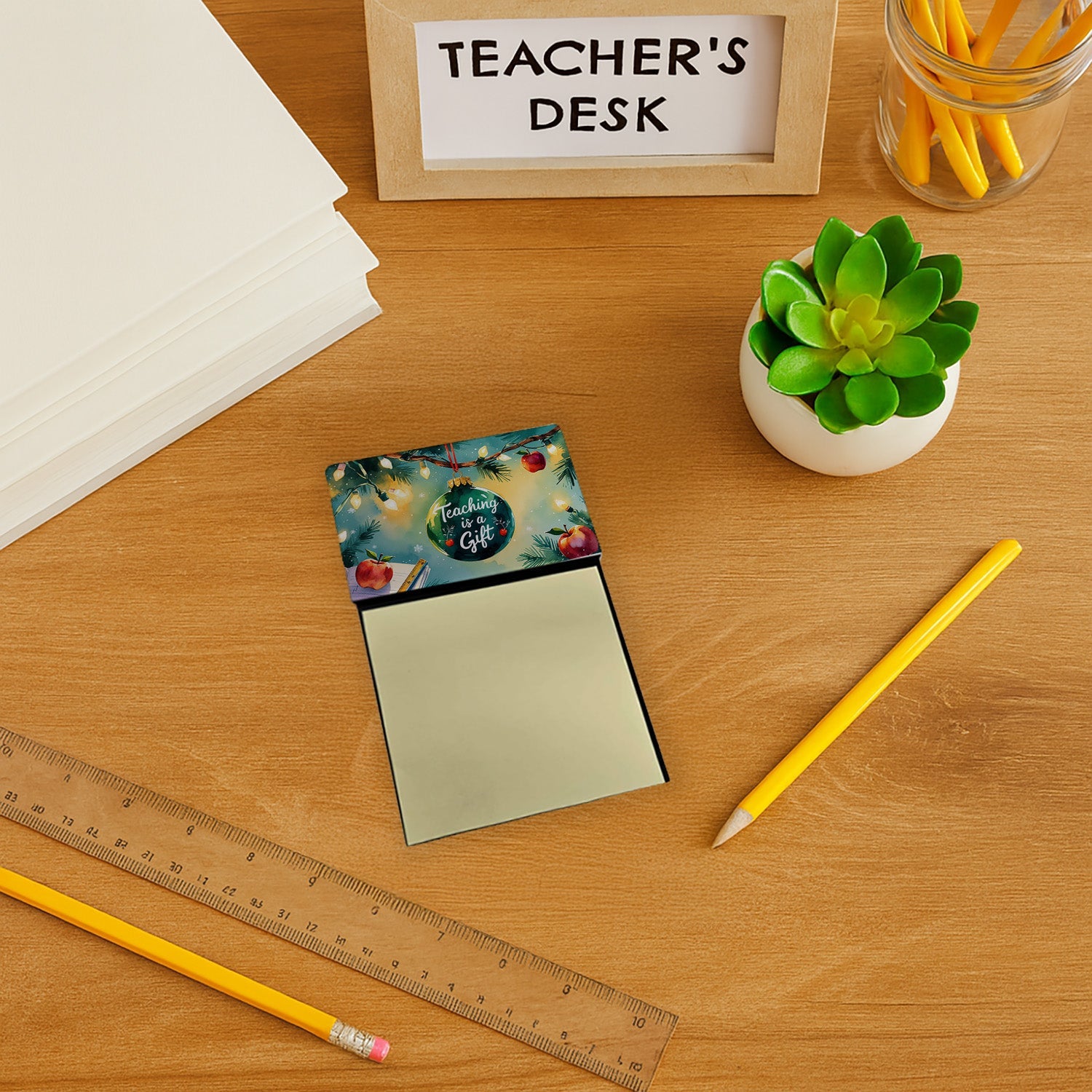 Christmas Teaching is a Gift Funny Sticky Note Holder for Teacher's Gift Refillable with 3x3 Notes