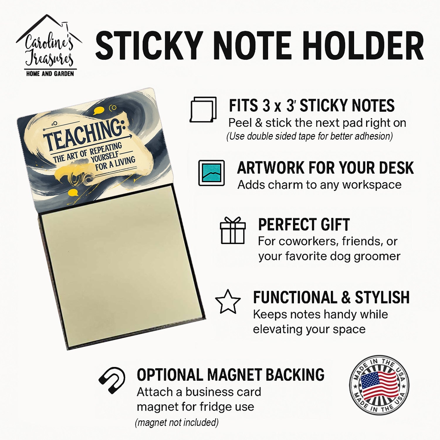 Teaching The Art of Repeating Yourself for a Living Funny Sticky Note Holder for Teacher's Gift Refillable with 3x3 Notes