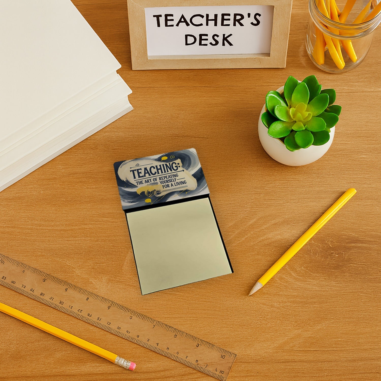 Teaching The Art of Repeating Yourself for a Living Funny Sticky Note Holder for Teacher's Gift Refillable with 3x3 Notes