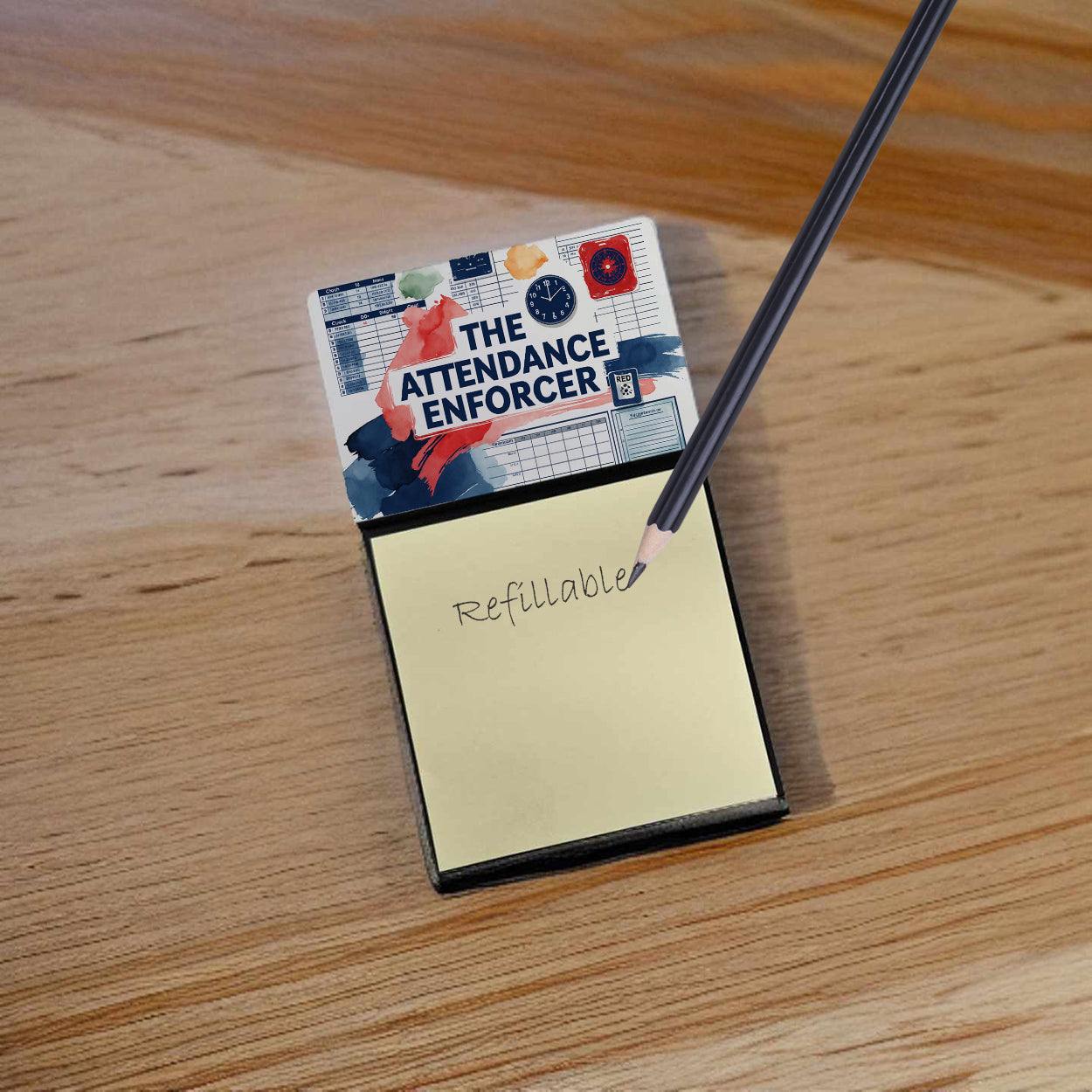 The Attendance Enforcer Funny Sticky Note Holder for Teacher's Gift Refillable with 3x3 Notes