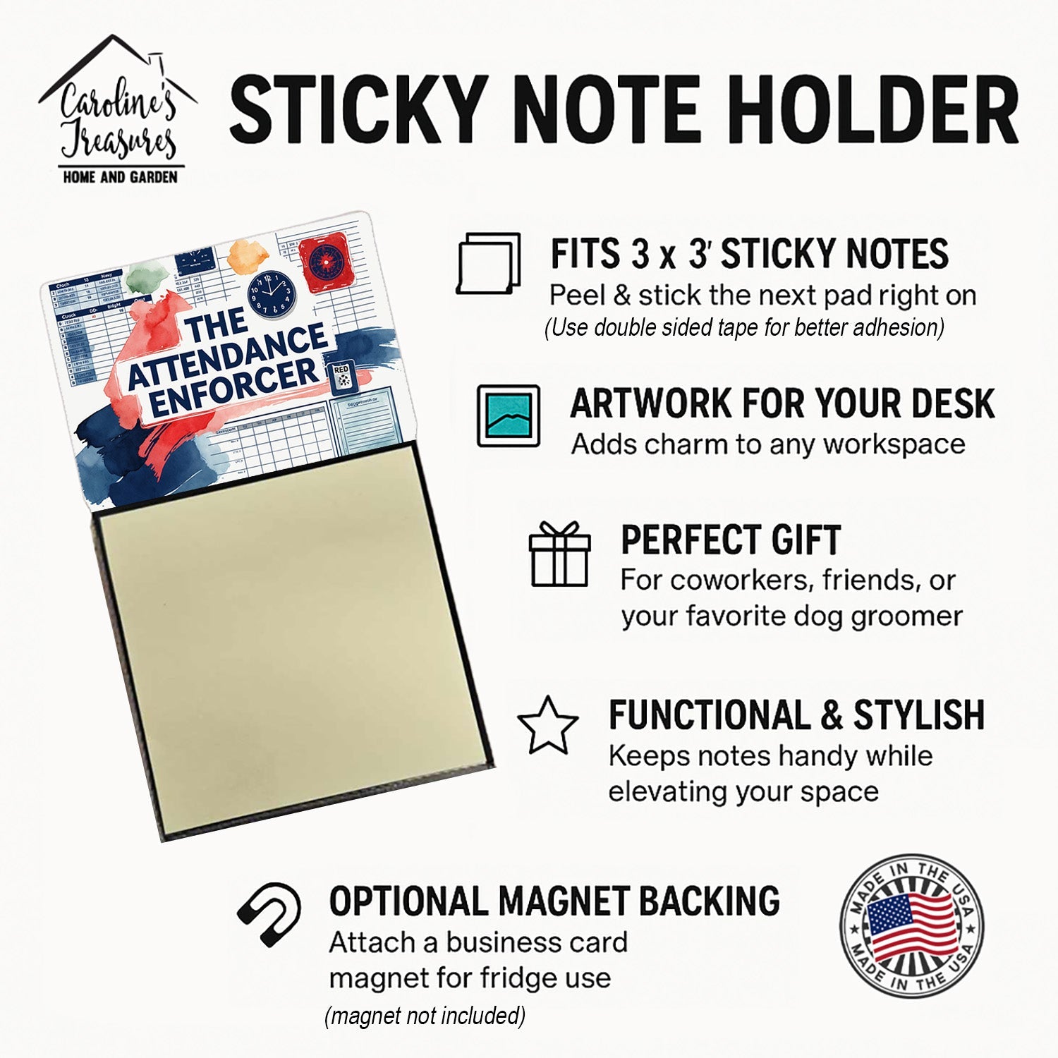 The Attendance Enforcer Funny Sticky Note Holder for Teacher's Gift Refillable with 3x3 Notes