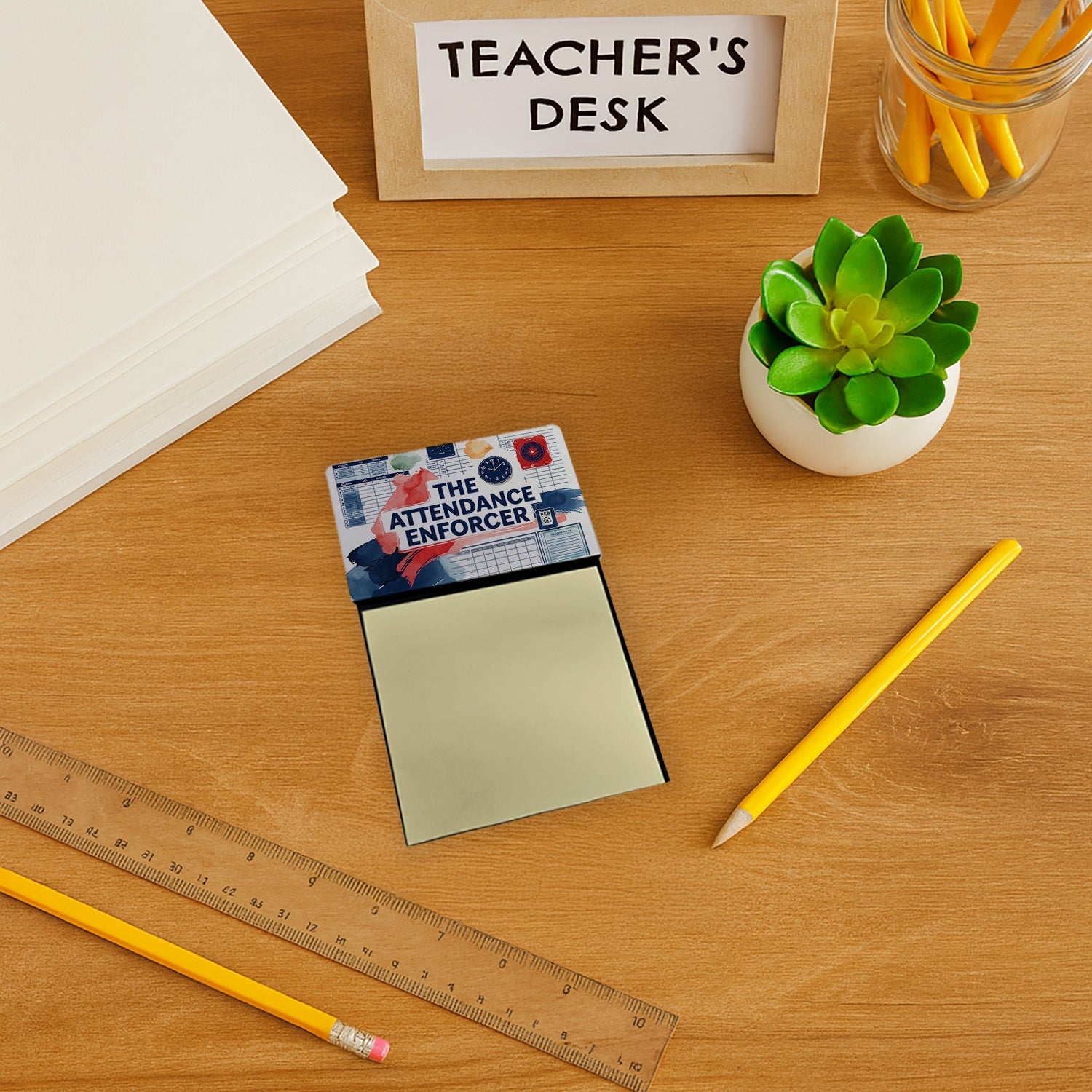 The Attendance Enforcer Funny Sticky Note Holder for Teacher's Gift Refillable with 3x3 Notes