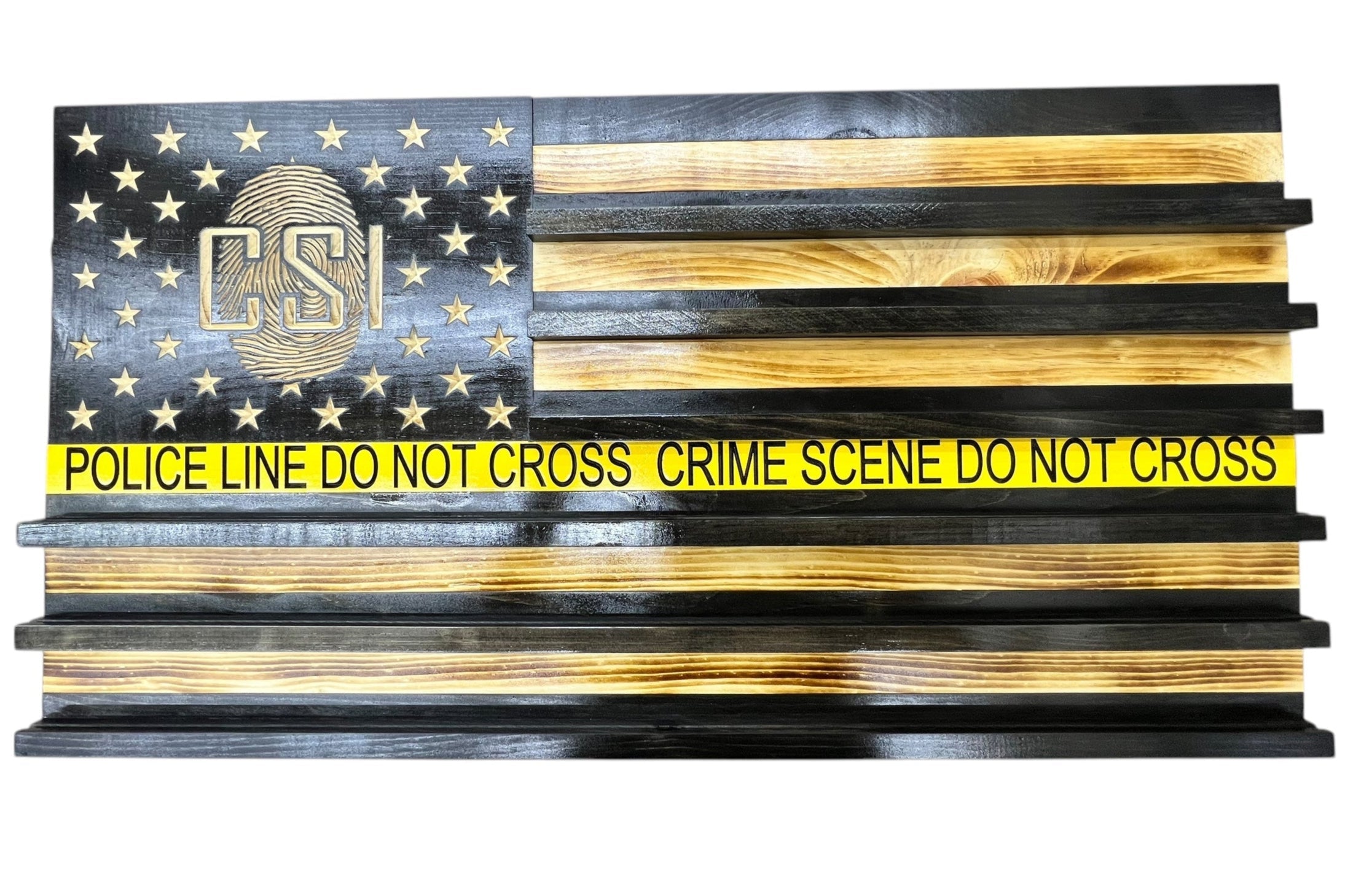 Custom Wooden Challenge Coin Display Flag with Engraved Badge