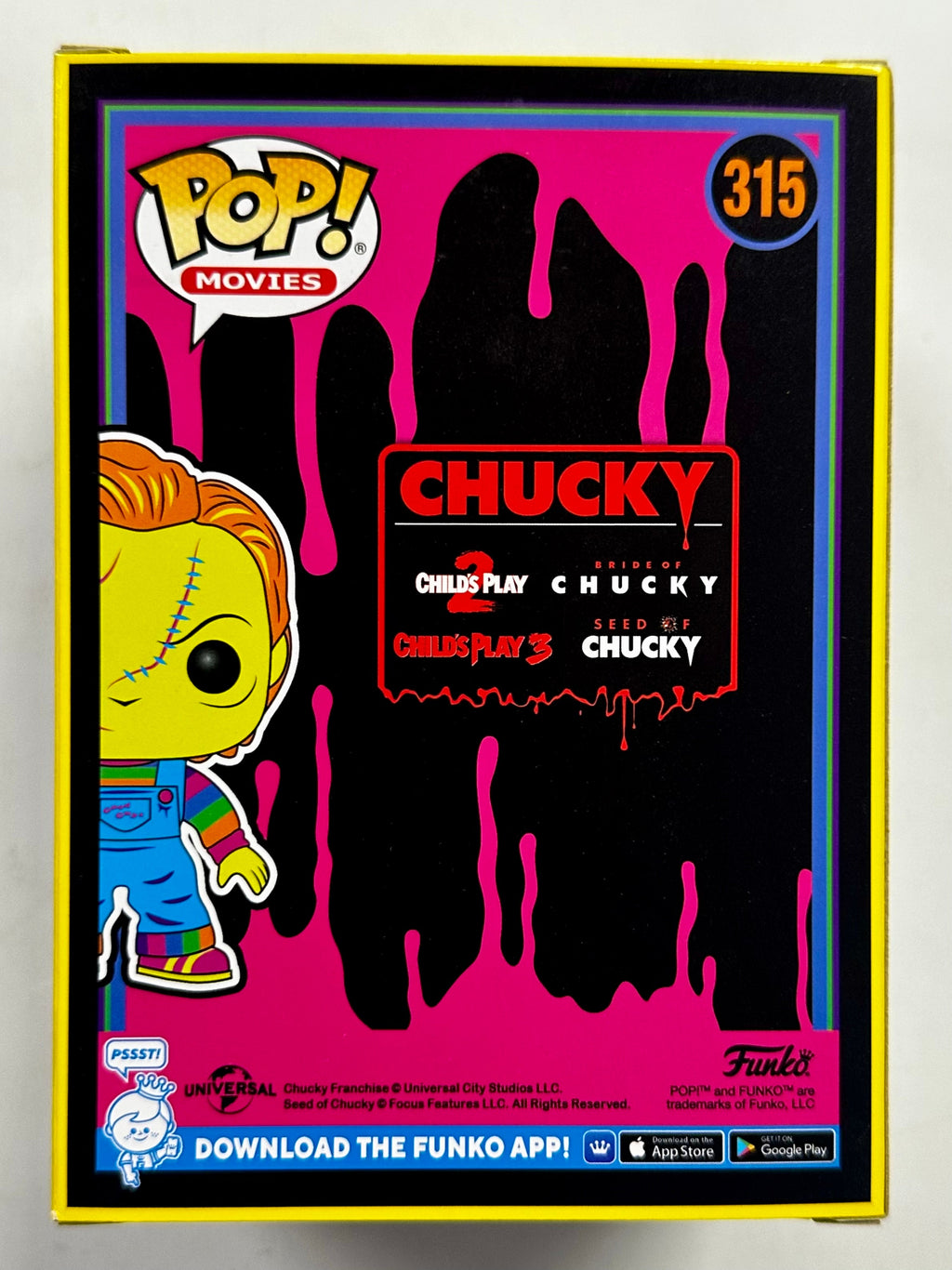 Funko Pop! Movies Black Light Chucky #315 Child’s Play Bride Of 2023 EE Exclusive