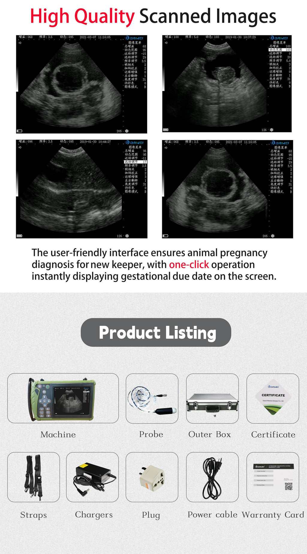 DAWEI Portable Veterinary Ultrasound Scanner (with 3.5MHz Probe), Handheld Animal Ultrasound Device For Pregnancy, For Pigs, Sheep, Dogs, And Cats, Applicable To Farms, Animal Clinics, Etc