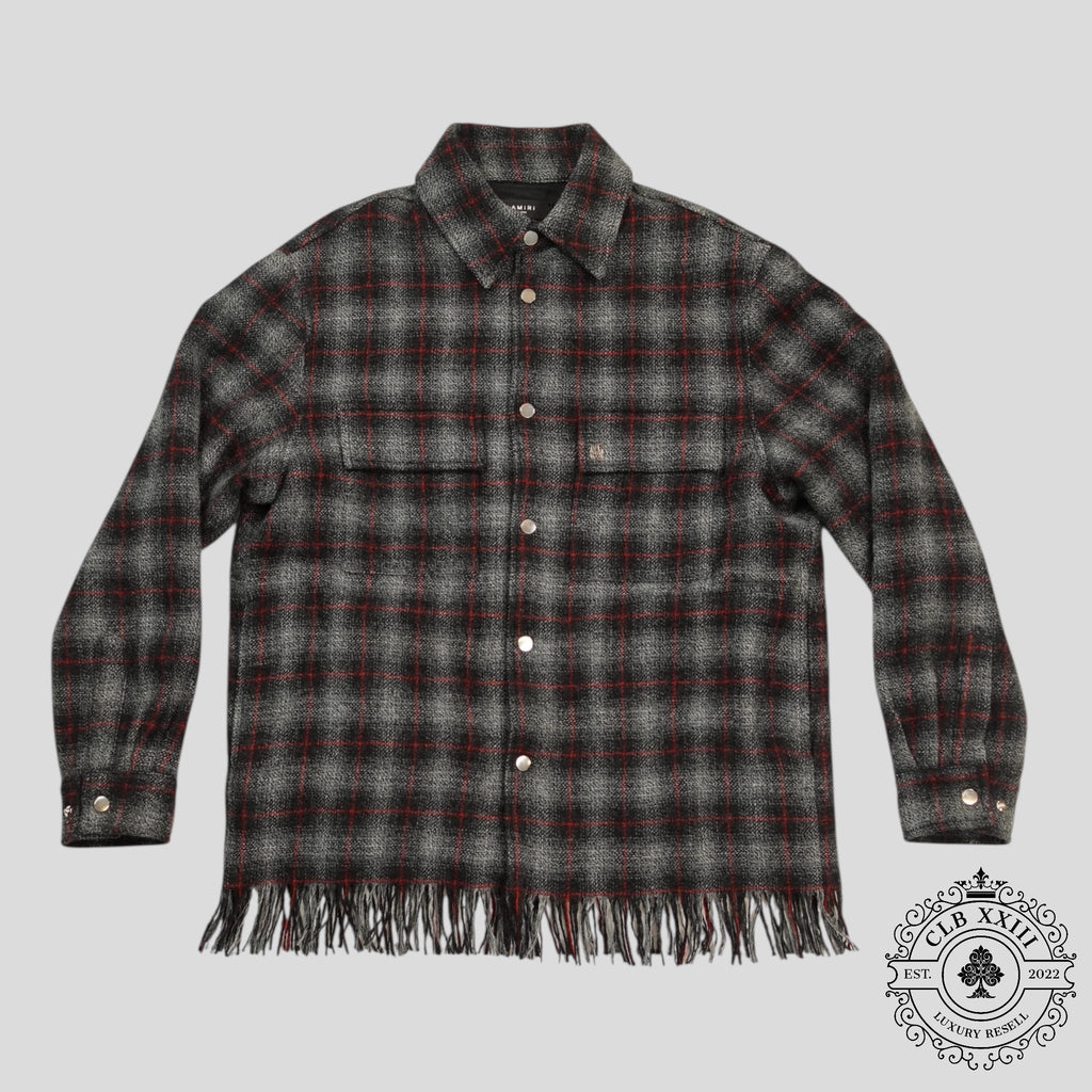 Amiri Fringe Wool Overshirt in Grey