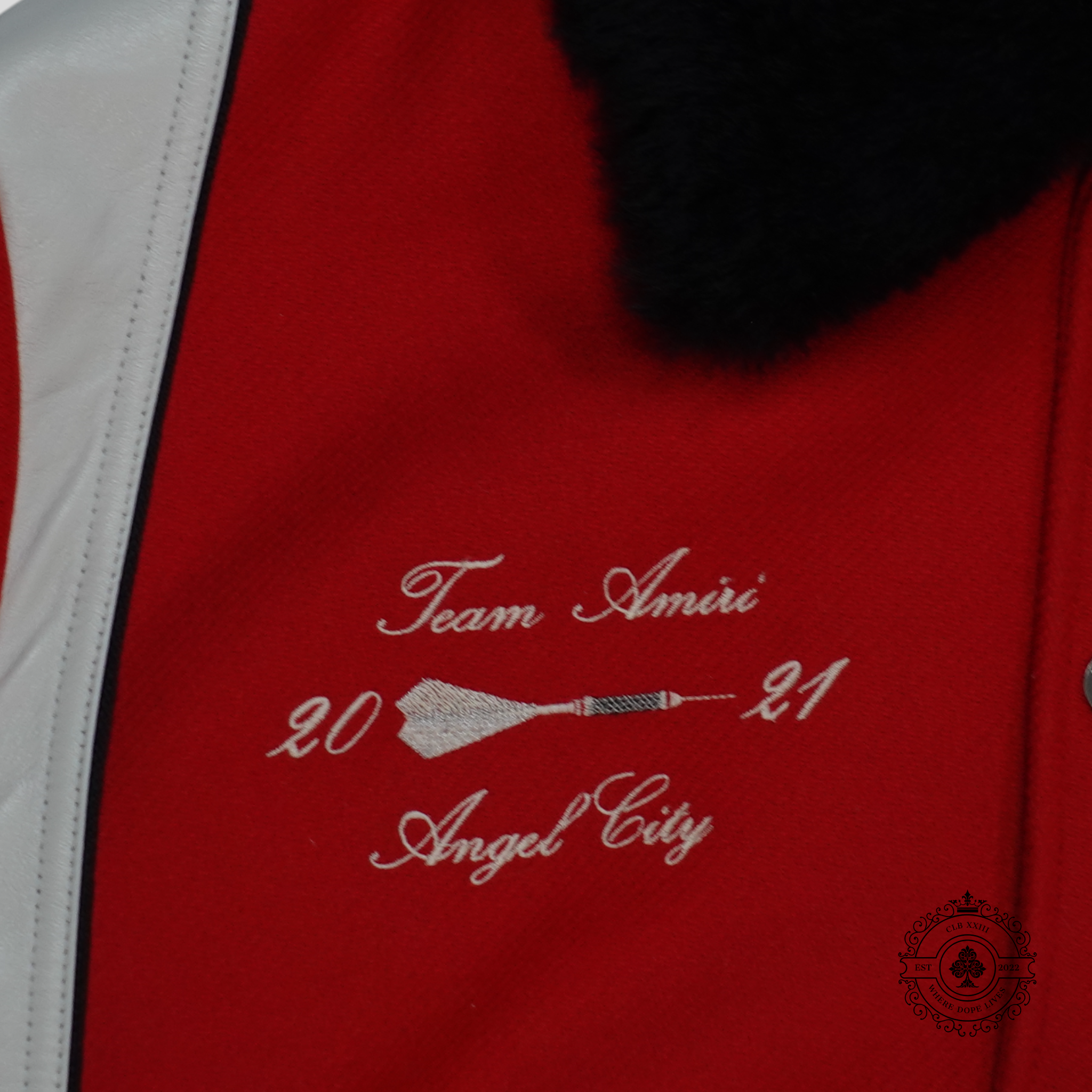 Amiri Always on Point Varsity Jacket in Red