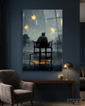 Stormy Sky Golden Stars Lone Chair Glass Wall Art
