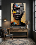 Golden Tan Sketch Collage Portrait Glass Wall Art