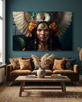 White Wings Daisy Crown Woman Glass Wall Art