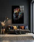 Jewel Tone Curly Mane Lion Portrait Glass Wall Art