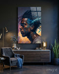 Blue Locs Man Profile On Orange Glass Wall Art