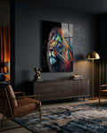 Tall Rainbow Mane Gazing Lion Glass Wall Art
