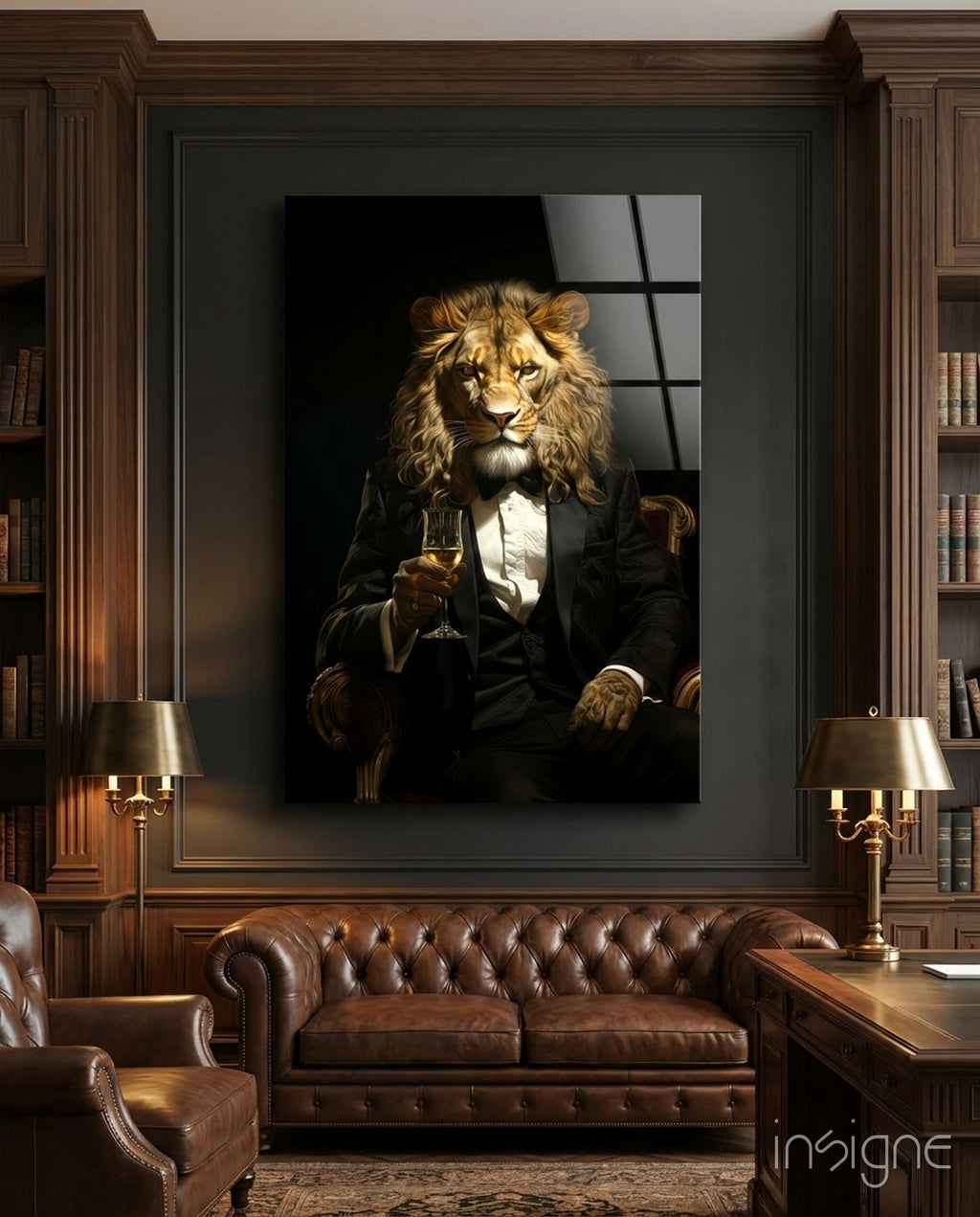 Tuxedo Lion Toasting Wine Glass Wall Art