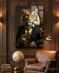 Aristocrat Tiger with Gold Goblet Glass Wall Art