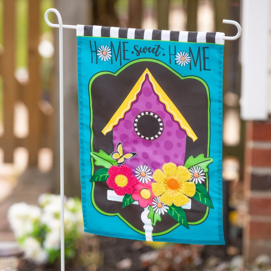 Daisy Birdhouse Garden Flag 2 Sided Applique